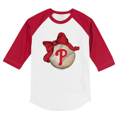 Philadelphia Phillies Tiny Turnip Youth Baseball Bow 3/4-Sleeve Raglan T-Shirt - White/Red