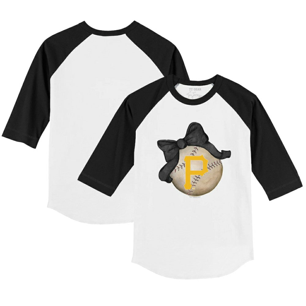 Pittsburgh Pirates Tiny Turnip Youth Baseball Bow 3/4-Sleeve Raglan T-Shirt - White/Black