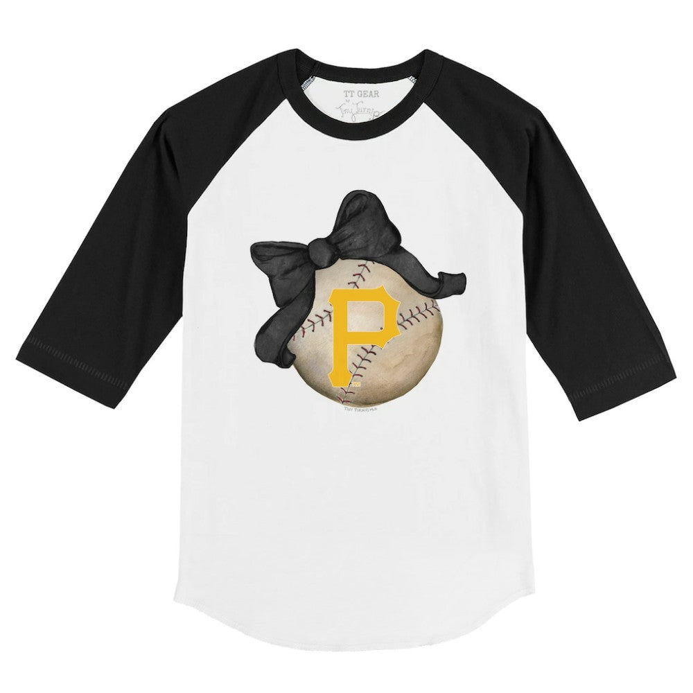 Pittsburgh Pirates Tiny Turnip Youth Baseball Bow 3/4-Sleeve Raglan T-Shirt - White/Black