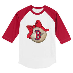Boston Red Sox Tiny Turnip Youth Baseball Bow 3/4-Sleeve Raglan T-Shirt - White/Red