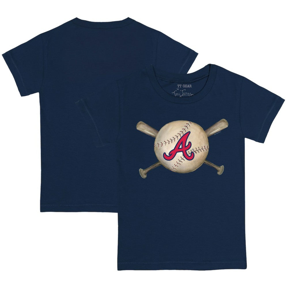 Atlanta Braves Tiny Turnip Youth Baseball Cross Bats T-Shirt - Navy
