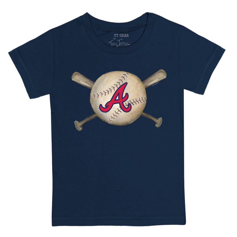 Atlanta Braves Tiny Turnip Youth Baseball Cross Bats T-Shirt - Navy