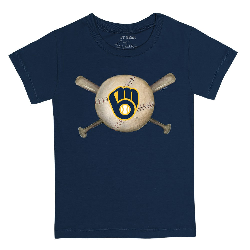 Milwaukee Brewers Tiny Turnip Youth Baseball Cross Bats T-Shirt - Navy