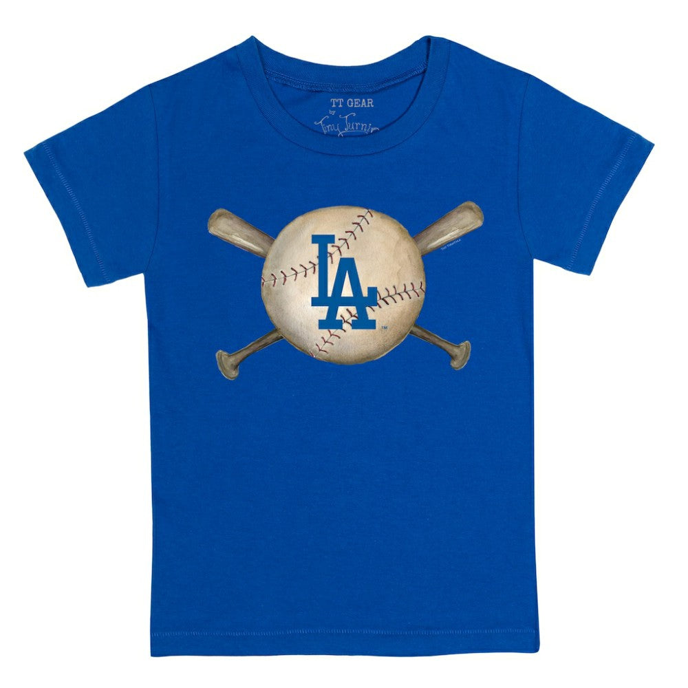 Los Angeles Dodgers Tiny Turnip Youth Baseball Cross Bats T-Shirt - Royal