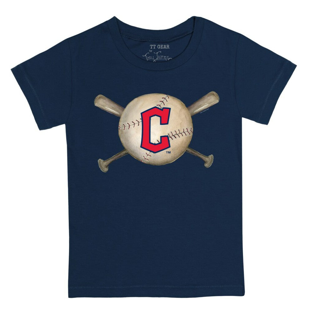 Cleveland Guardians Tiny Turnip Youth Baseball Cross Bats T-Shirt - Navy