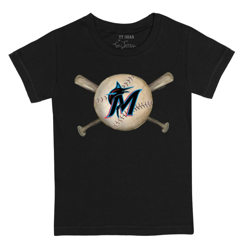 Miami Marlins Tiny Turnip Youth Baseball Cross Bats T-Shirt - Black