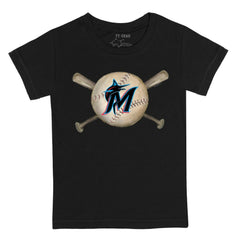 Miami Marlins Tiny Turnip Youth Baseball Cross Bats T-Shirt - Black