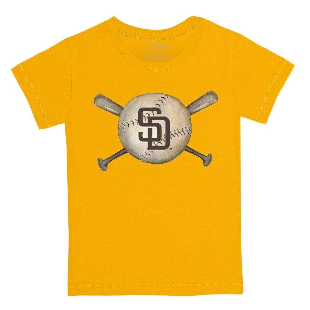 San Diego Padres Tiny Turnip Youth Baseball Cross Bats T-Shirt - Gold