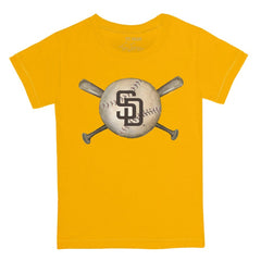 San Diego Padres Tiny Turnip Youth Baseball Cross Bats T-Shirt - Gold