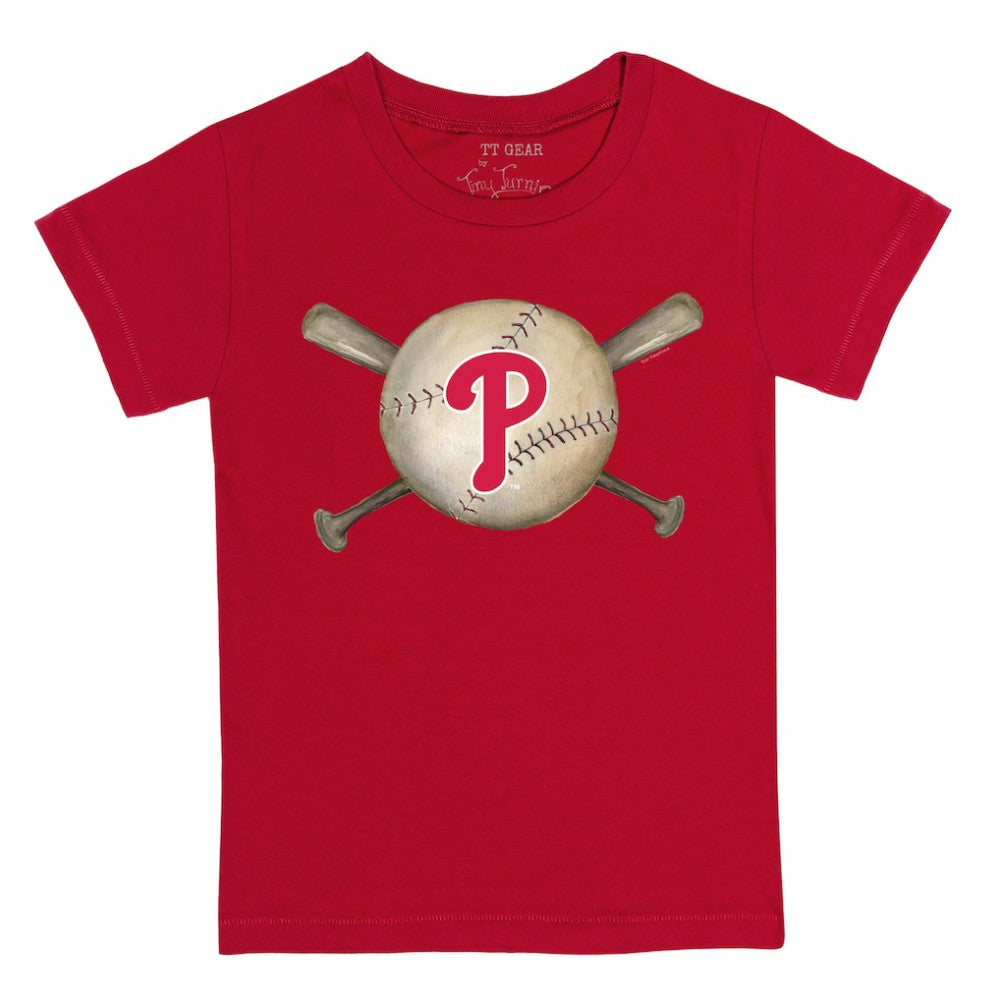 Philadelphia Phillies Tiny Turnip Youth Baseball Cross Bats T-Shirt - Red