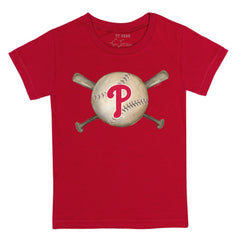 Philadelphia Phillies Tiny Turnip Youth Baseball Cross Bats T-Shirt - Red