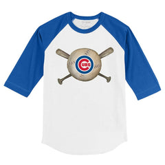 Chicago Cubs Tiny Turnip Youth Baseball Cross Bats 3/4-Sleeve Raglan T-Shirt - White/Royal