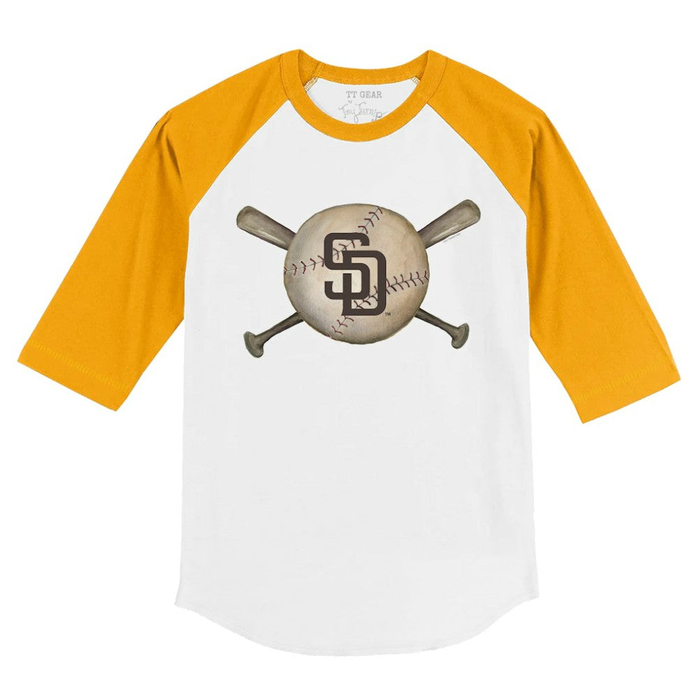 San Diego Padres Tiny Turnip Youth Baseball Cross Bats 3/4-Sleeve Raglan T-Shirt - White/Gold