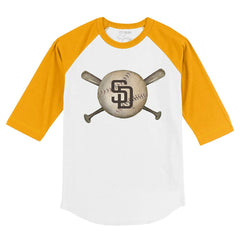 San Diego Padres Tiny Turnip Youth Baseball Cross Bats 3/4-Sleeve Raglan T-Shirt - White/Gold