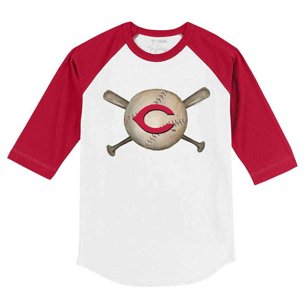 Cincinnati Reds Tiny Turnip Youth Baseball Cross Bats 3/4-Sleeve Raglan T-Shirt - White/Red