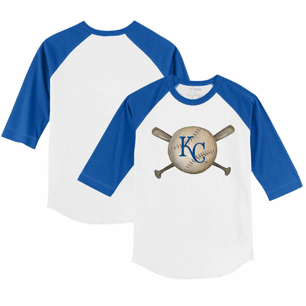 Kansas City Royals Tiny Turnip Youth Baseball Cross Bats 3/4-Sleeve Raglan T-Shirt - White/Royal