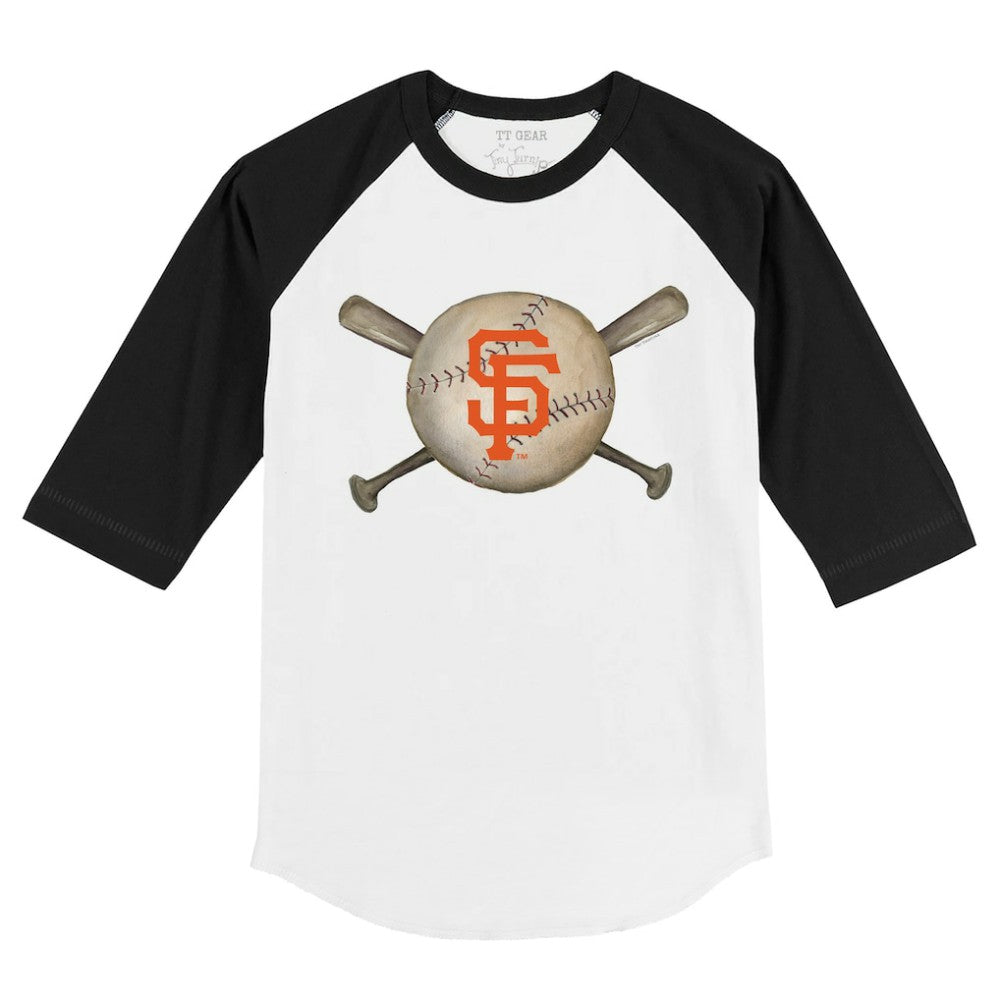 San Francisco Giants Tiny Turnip Youth Baseball Cross Bats 3/4-Sleeve Raglan T-Shirt - White/Black