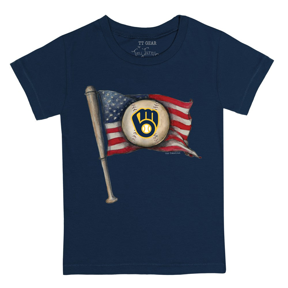 Milwaukee Brewers Tiny Turnip Youth Baseball Flag T-Shirt - Navy