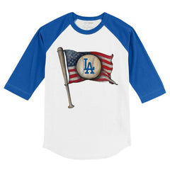 Los Angeles Dodgers Tiny Turnip Youth Baseball Flag 3/4-Sleeve Raglan T-Shirt - White/Royal