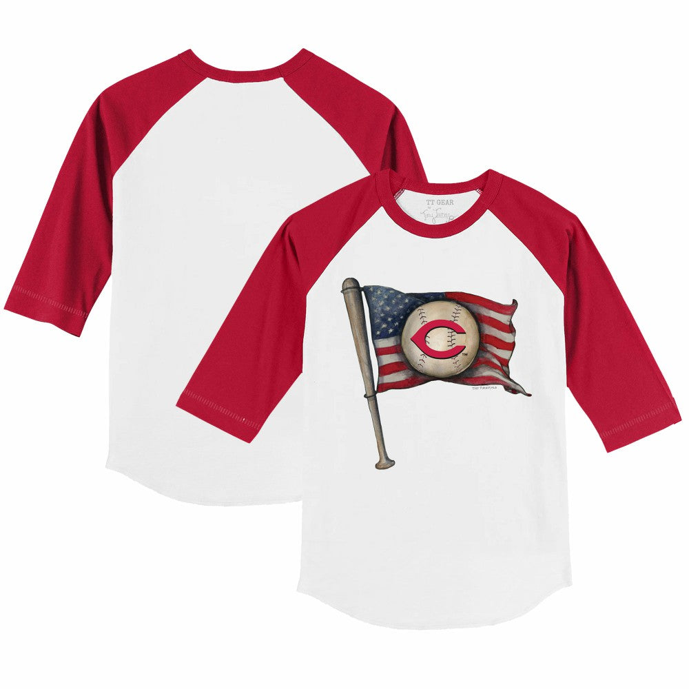Cincinnati Reds Tiny Turnip Youth Baseball Flag 3/4-Sleeve Raglan T-Shirt - White/Red