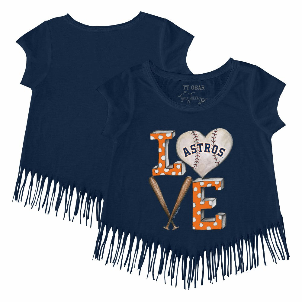 Houston Astros Tiny Turnip Girls Youth Baseball Love Fringe T-Shirt - Navy