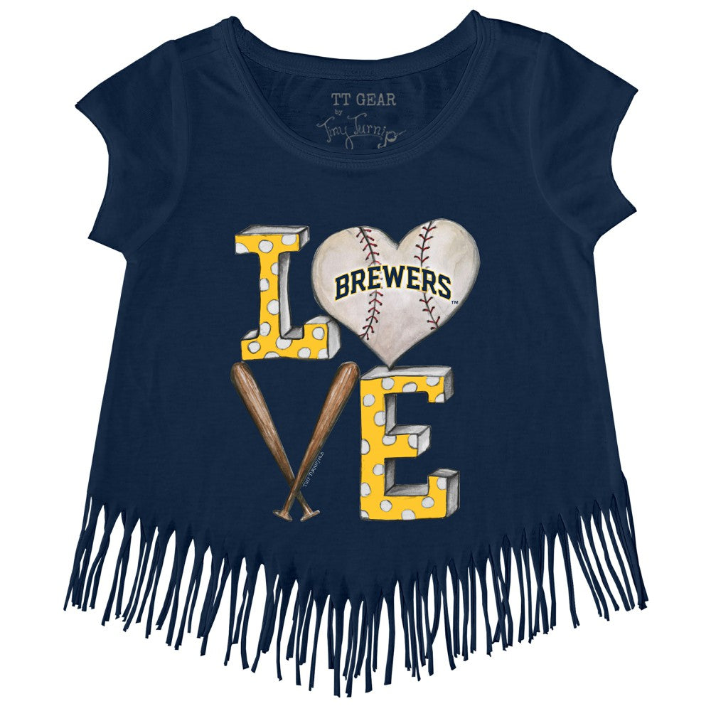 Milwaukee Brewers Tiny Turnip Girls Youth Baseball Love Fringe T-Shirt - Navy