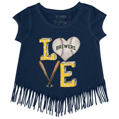 Milwaukee Brewers Tiny Turnip Girls Youth Baseball Love Fringe T-Shirt - Navy