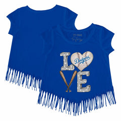 Los Angeles Dodgers Tiny Turnip Girls Youth Baseball Love Fringe T-Shirt - Royal