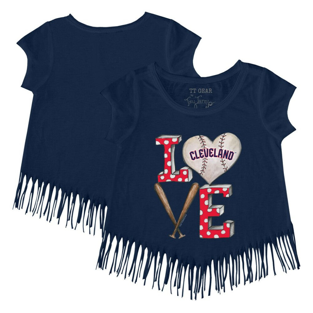 Cleveland Guardians Tiny Turnip Girls Youth Baseball Love Fringe T-Shirt - Navy