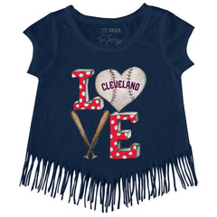 Cleveland Guardians Tiny Turnip Girls Youth Baseball Love Fringe T-Shirt - Navy