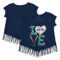 Seattle Mariners Tiny Turnip Girls Youth Baseball Love Fringe T-Shirt - Navy