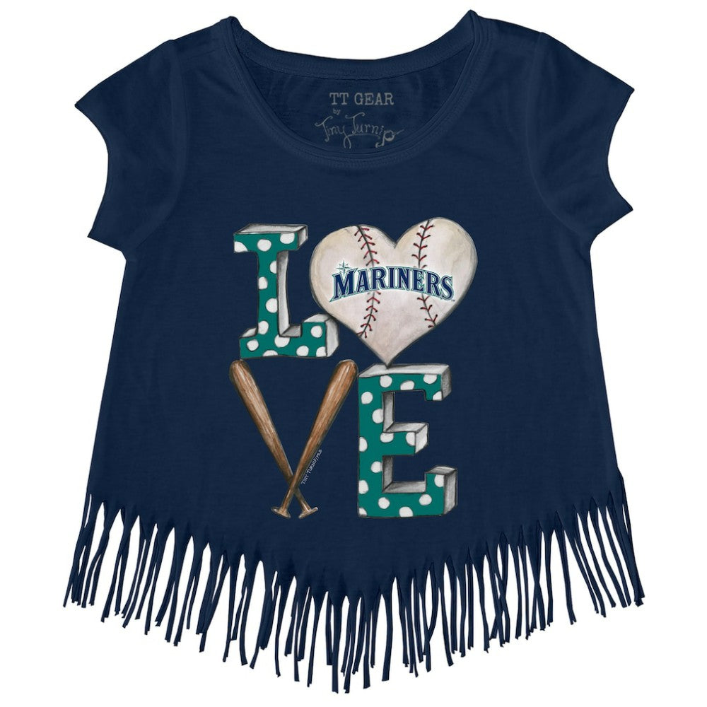 Seattle Mariners Tiny Turnip Girls Youth Baseball Love Fringe T-Shirt - Navy