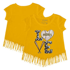 San Diego Padres Tiny Turnip Girls Youth Baseball Love Fringe T-Shirt - Gold