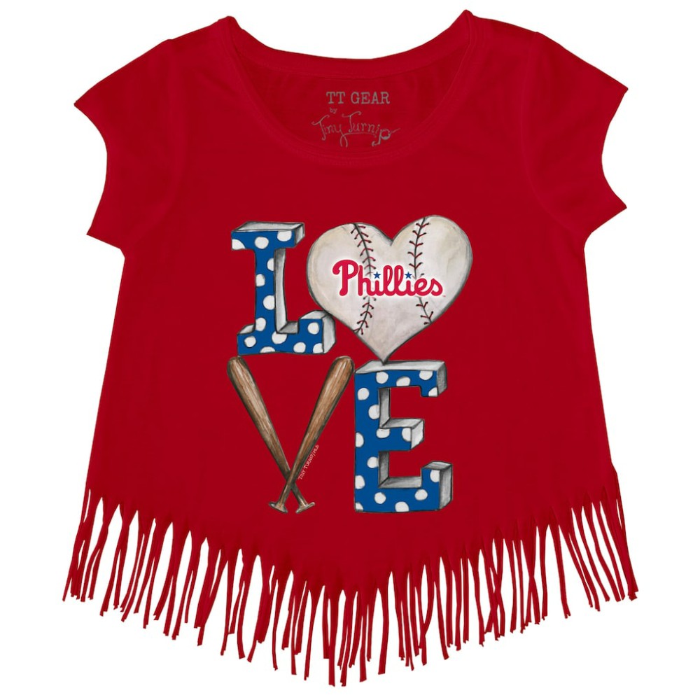 Philadelphia Phillies Tiny Turnip Girls Youth Baseball Love Fringe T-Shirt - Red