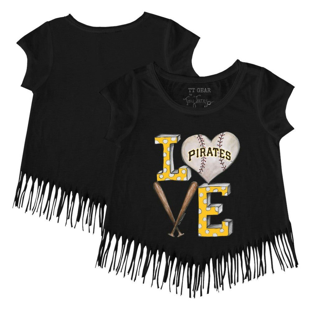Pittsburgh Pirates Tiny Turnip Girls Youth Baseball Love Fringe T-Shirt - Black
