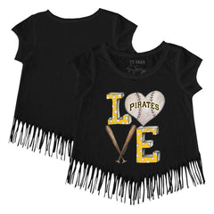 Pittsburgh Pirates Tiny Turnip Girls Youth Baseball Love Fringe T-Shirt - Black