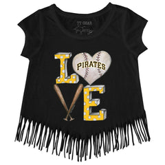 Pittsburgh Pirates Tiny Turnip Girls Youth Baseball Love Fringe T-Shirt - Black