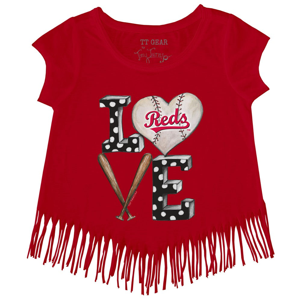 Cincinnati Reds Tiny Turnip Girls Youth Baseball Love Fringe T-Shirt - Red