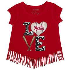Cincinnati Reds Tiny Turnip Girls Youth Baseball Love Fringe T-Shirt - Red