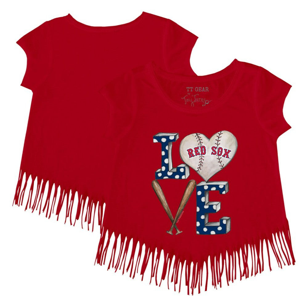Boston Red Sox Tiny Turnip Girls Youth Baseball Love Fringe T-Shirt - Red