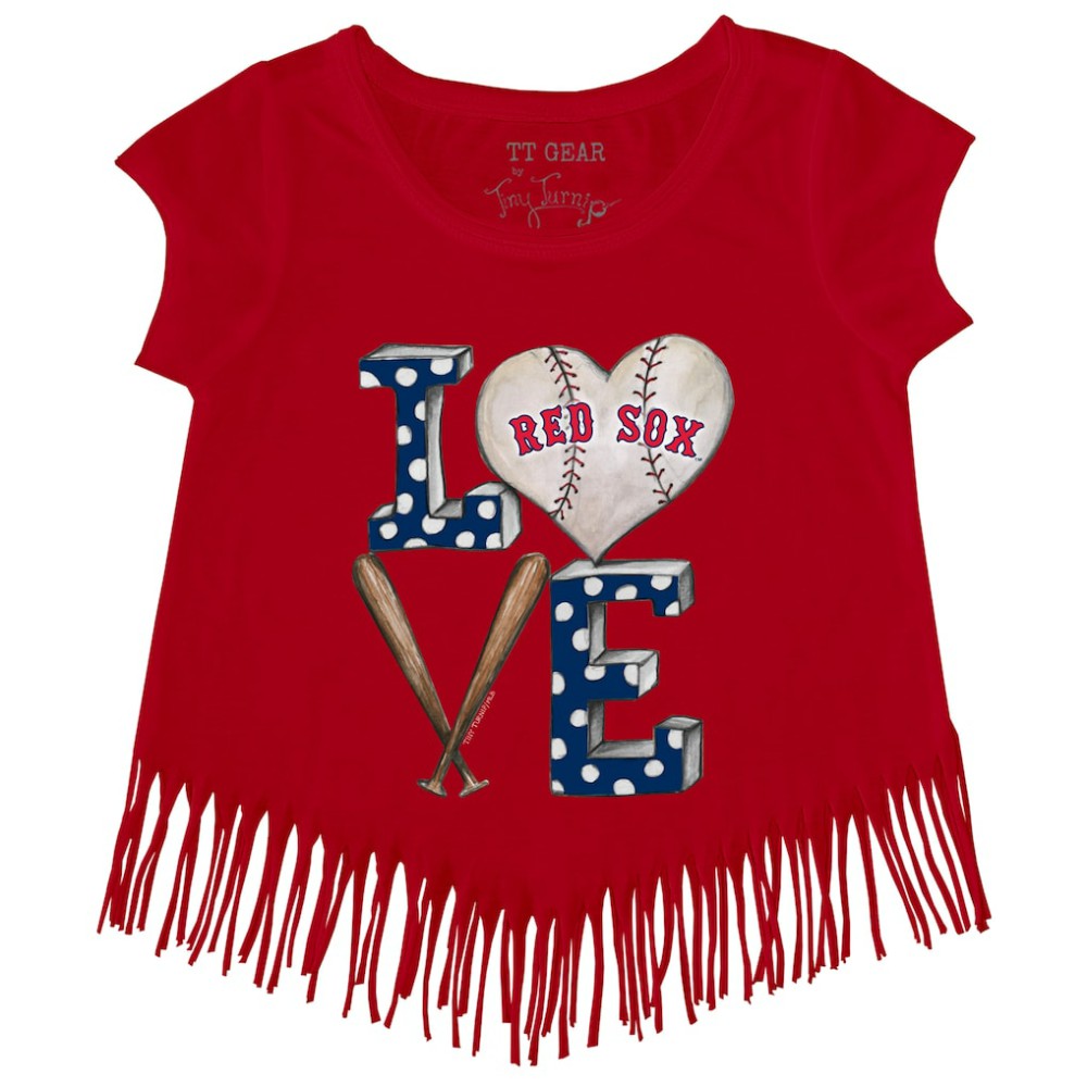 Boston Red Sox Tiny Turnip Girls Youth Baseball Love Fringe T-Shirt - Red