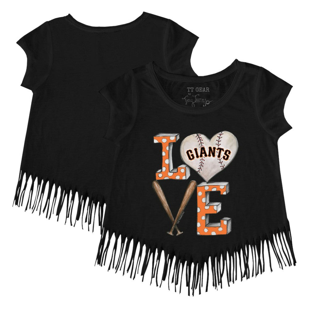 San Francisco Giants Tiny Turnip Girls Youth Baseball Love Fringe T-Shirt - Black