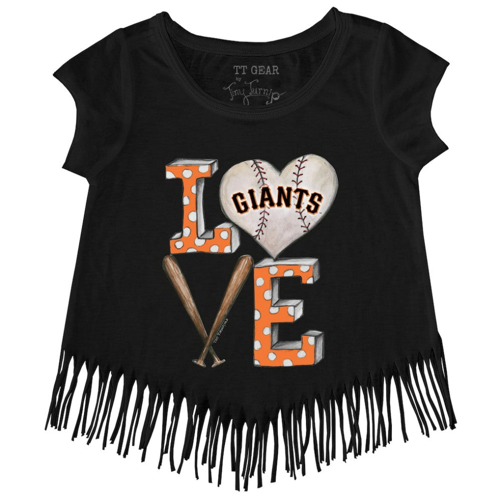 San Francisco Giants Tiny Turnip Girls Youth Baseball Love Fringe T-Shirt - Black