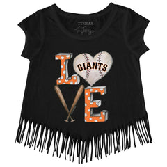 San Francisco Giants Tiny Turnip Girls Youth Baseball Love Fringe T-Shirt - Black