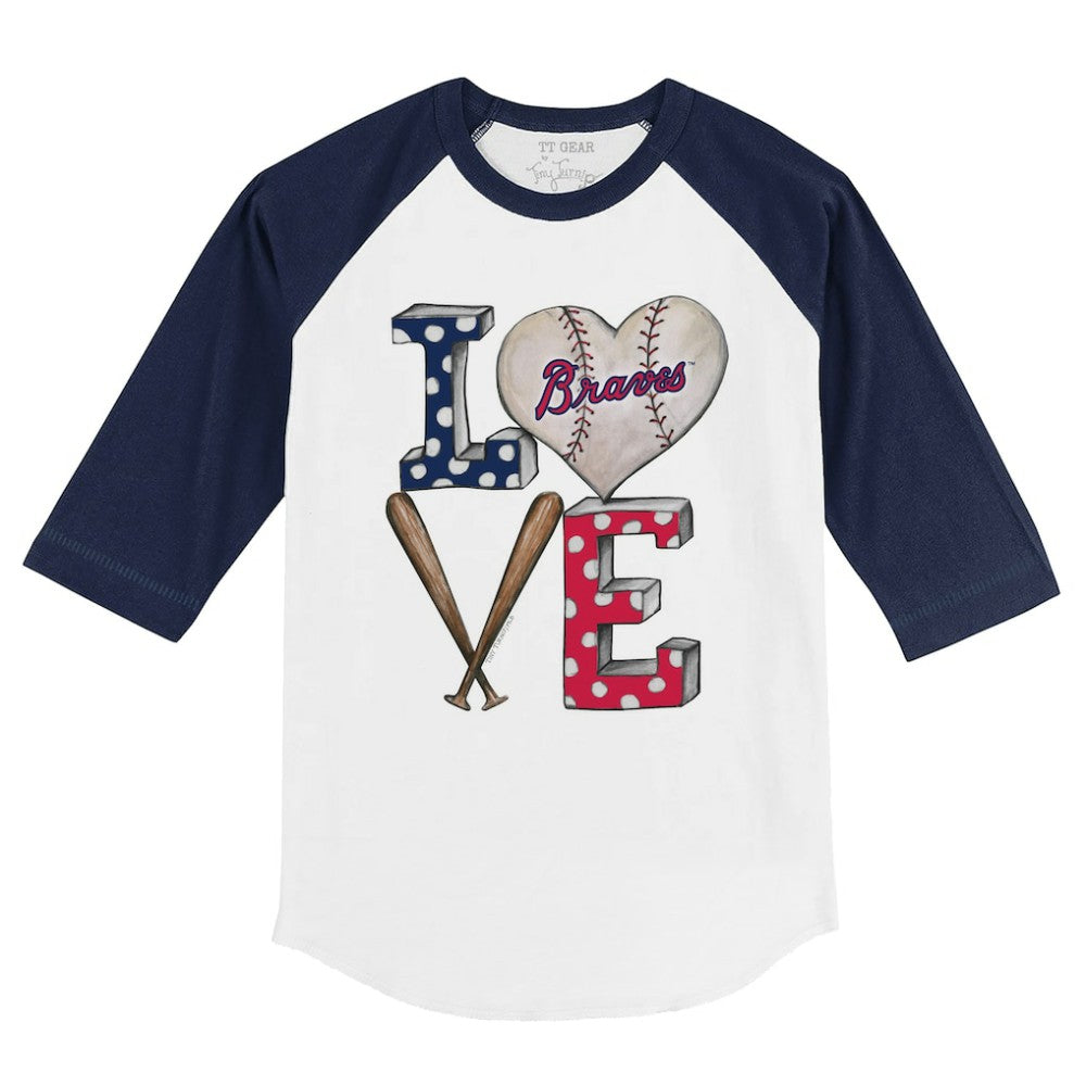 Atlanta Braves Tiny Turnip Youth Baseball Love 3/4-Sleeve Raglan T-Shirt - White/Navy