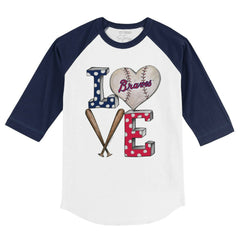 Atlanta Braves Tiny Turnip Youth Baseball Love 3/4-Sleeve Raglan T-Shirt - White/Navy