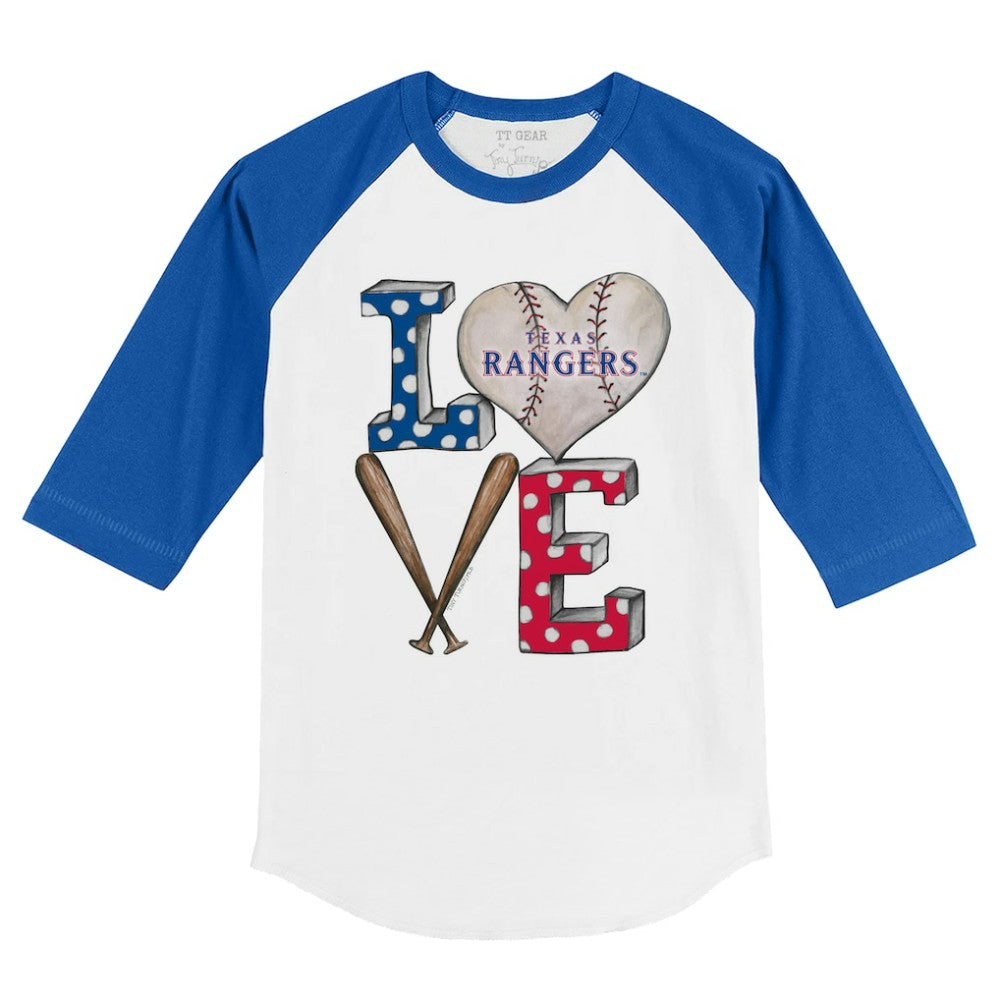 Texas Rangers Tiny Turnip Youth Baseball Love 3/4-Sleeve Raglan T-Shirt - White/Royal
