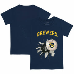 Milwaukee Brewers Tiny Turnip Youth Baseball Tear T-Shirt - Navy