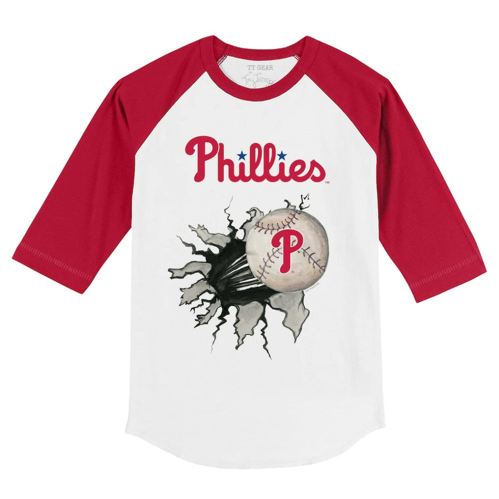 Philadelphia Phillies Tiny Turnip Youth Baseball Tear 3/4-Sleeve Raglan T-Shirt - White/Red