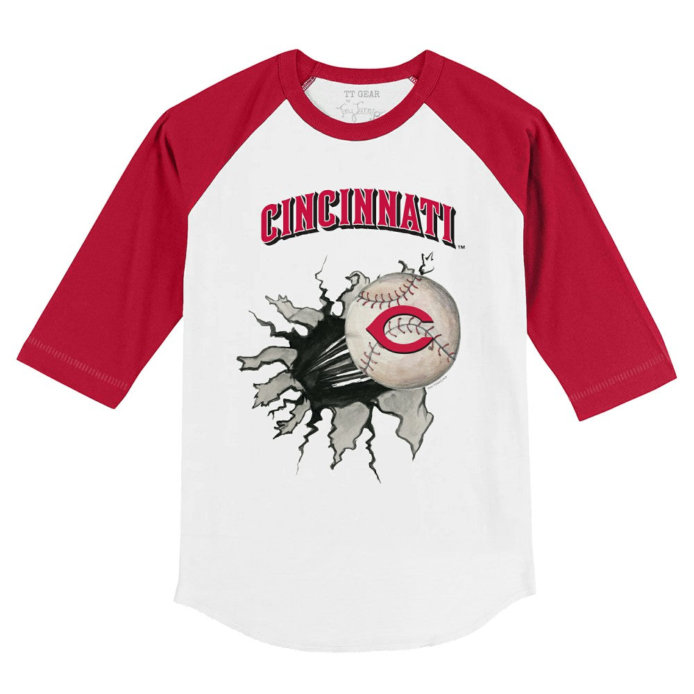 Cincinnati Reds Tiny Turnip Youth Baseball Tear 3/4-Sleeve Raglan T-Shirt - White/Red